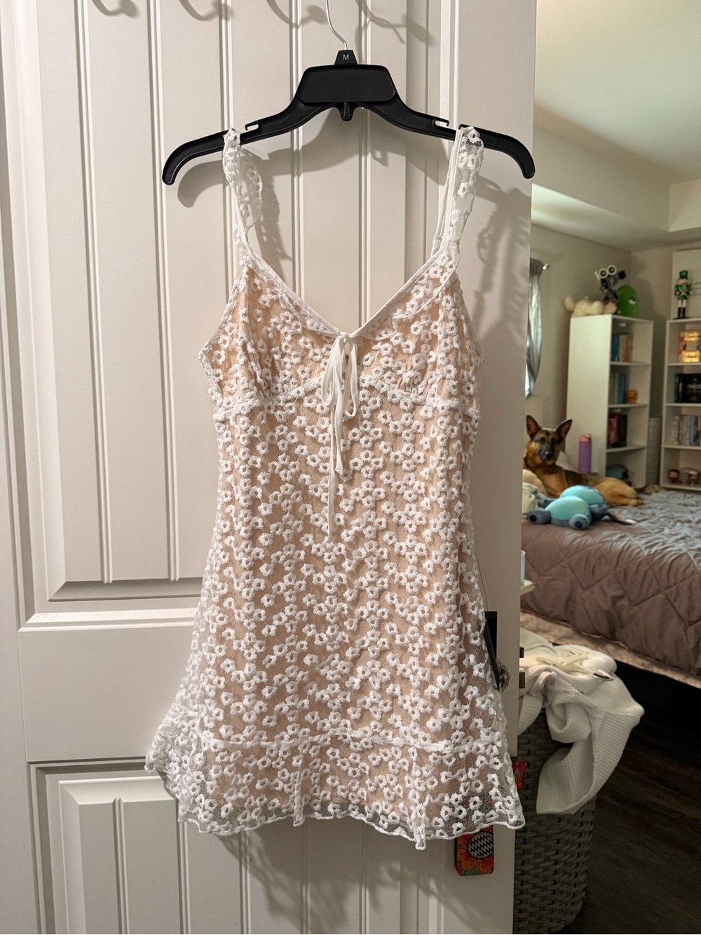 Lulu's Cream Slip Dress with White Floral Lace
